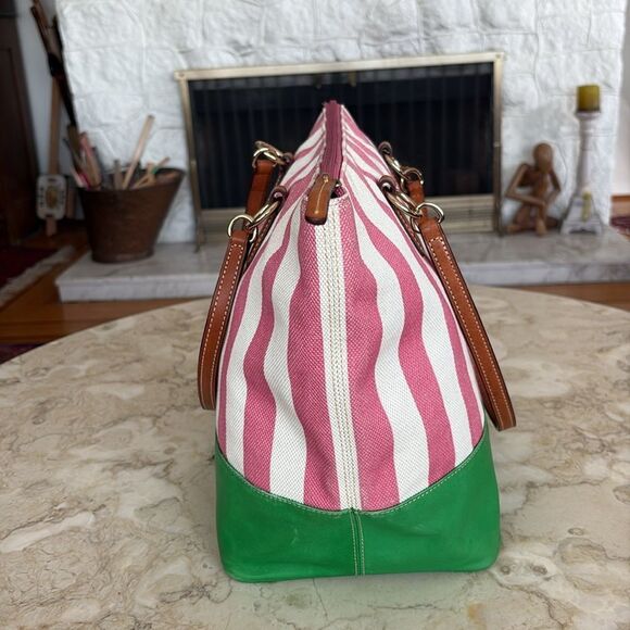 Dooney & Bourke O Ring Tote Bag Pink & White Canvas & Leather - Picture 5 of 17